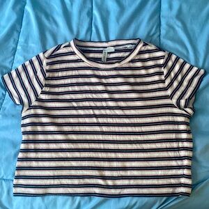 Pink, black, and white striped baby tee